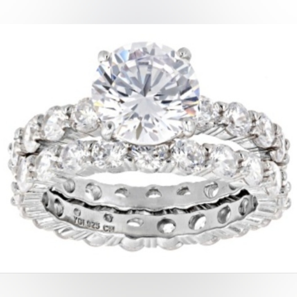 NWT AUTHENTIC GENUINE STERLING SILVER BELLA LUCE 2PC WEDDING RING SET ETERNITY 5